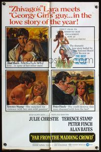 6y215 FAR FROM THE MADDING CROWD 1sh '68 Julie Christie, Terence Stamp, Peter Finch, Schlesinger!