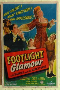 6y232 FOOTLIGHT GLAMOUR 1sh '43 Penny Singleton as Blondie, Arthur Lake, what applesauce!