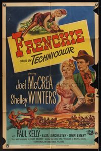 6y247 FRENCHIE 1sh '51 sexy lace-trimmed Shelley Winters with sheriff Joel McCrea!