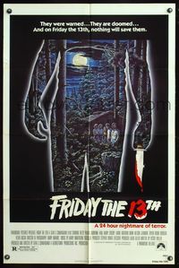 6y248 FRIDAY THE 13th 1sh '80 great Alex Ebel art, slasher horror classic, 24 hours of terror!