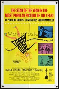 6y259 FUNNY GIRL awards 1sh '69 Barbra Streisand, Omar Sharif, directed by William Wyler!