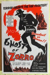 6y269 GHOST OF ZORRO 1sh '59 cool art of masked hero Clayton Moore, daredevil or demon!