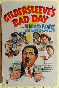 6y272 GILDERSLEEVE'S BAD DAY style A 1sh '43 Harold Peary, Jane Darwell, wacky artwork!