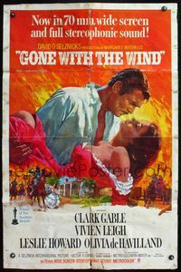 6y287 GONE WITH THE WIND 1sh R67 Clark Gable, Vivien Leigh, all-time classic!