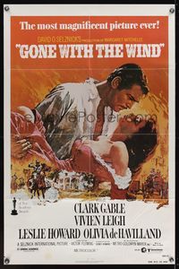 6y288 GONE WITH THE WIND 1sh R80 Terpning art of Clark Gable & Vivien Leigh, all-time classic!