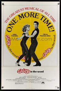 6y298 GREASE 1sh R80 close up of John Travolta & Olivia Newton-John in a most classic musical!