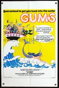 6y313 GUMS 1sh '76 sexy Jaws parody, wacky P.S. Bramley art of mermaid!
