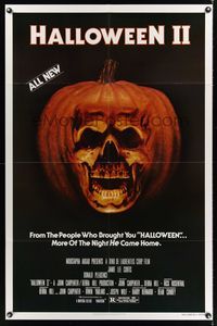 6y316 HALLOWEEN II 1sh '81 cool jack-o-lantern skull image, more of the night HE came home!