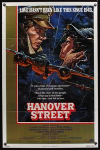 6y319 HANOVER STREET int'l 1sh '79 cool art of Harrison Ford & Lesley-Anne Down in WWII by Alvin!
