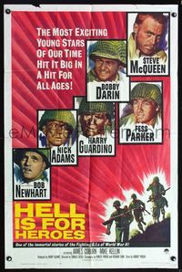 6y328 HELL IS FOR HEROES 1sh '62 Steve McQueen, Bob Newhart, Fess Parker, Bobby Darin