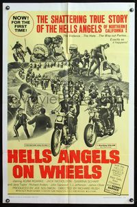 6y333 HELLS ANGELS ON WHEELS 1sh '67 biker gangs, Adam Roarke, Jack Nicholson & Sonny Barger!