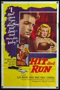 6y343 HIT & RUN 1sh '57 sexy bad girl Cleo Moore, can they get away with it?