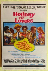 6y346 HOLIDAY FOR LOVERS 1sh '59 Jane Wyman, Jill St. John & Lynley steal kisses in Brazil!