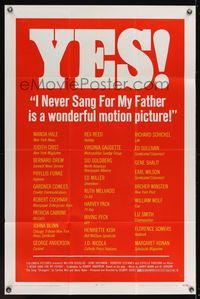 6y367 I NEVER SANG FOR MY FATHER 1sh '70 Gilbert Cates, Melvyn Douglas, from Robert Anderson play!