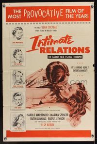 6y384 INTIMATE RELATIONS 1sh '53 the most provocative film, Jean Cocteau, English!