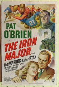 6y387 IRON MAJOR style A 1sh '43 Pat O'Brien plays football in the military, great sports art!