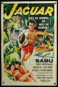 6y396 JAGUAR 1sh '55 Barton MacLane lays with sexy Chiquita, art of Sabu in jungle!