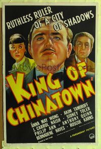 6y428 KING OF CHINATOWN style A 1sh '39 Anna May Wong, Akim Tamiroff, J. Carrol Naish!