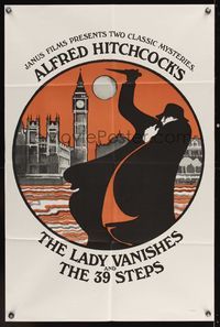 6y443 LADY VANISHES/39 STEPS 1sh '60s Alfred Hitchcock double-bill, cool mystery art!