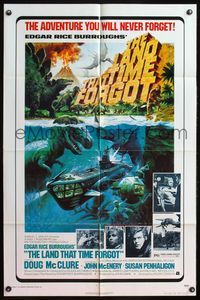 6y444 LAND THAT TIME FORGOT 1sh '75 Edgar Rice Burroughs, Akimoto dinosaur art!