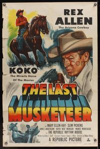 6y449 LAST MUSKETEER 1sh '52 Arizona Cowboy Rex Allen w/miracle horse Koko!