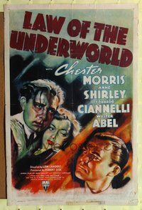 6y456 LAW OF THE UNDERWORLD 1sh '38 cool film noir art of Chester Morris and Anne Shirley!