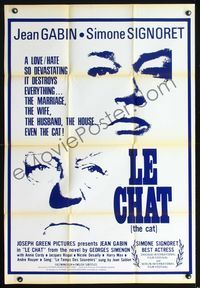 6y458 LE CHAT 1sh '71 Simone Signoret, Jean Gabin, a love/hate that destroys everything!