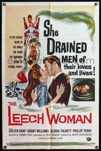 6y460 LEECH WOMAN 1sh '60 deadly female vampire drained love & life from every man she trapped!