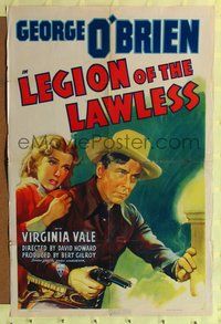 6y464 LEGION OF THE LAWLESS 1sh '40 art of cowboy George O'Brien, pretty Virginia Vale!