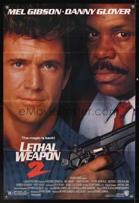 6y468 LETHAL WEAPON 2 1sh '89 great close-up image of cops Mel Gibson & Danny Glover!