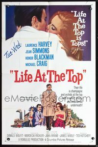 6y469 LIFE AT THE TOP int'l 1sh '66 art of Laurence Harvey with sexy Jean Simmons & Honor Blackman!