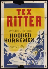 6y580 TEX RITTER stock 1sh '50s Tex Ritter, smoking gun art!, Hooded Horsemen!
