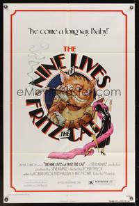 6y598 NINE LIVES OF FRITZ THE CAT 1sh '74 Robert Crumb, great art of smoking cartoon feline!