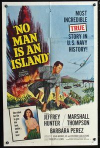 6y599 NO MAN IS AN ISLAND 1sh '62 U.S. Navy sailor Jeffrey Hunter fought in Guam by himself!