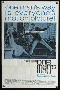 6y618 ONE MAN'S WAY style A 1sh '64 Don Murray stars in bio of Norman Vincent Peale!