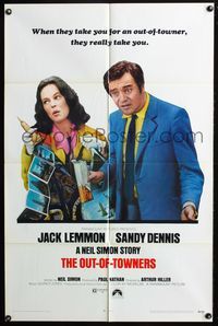 6y633 OUT-OF-TOWNERS 1sh '70 Jack Lemmon, Sandy Dennis, written by Neil Simon!