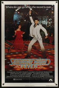 6y728 SATURDAY NIGHT FEVER rated r 1sh '77 best image of disco dancer John Travolta!