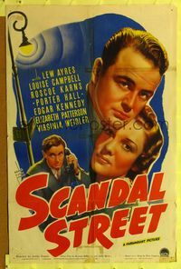 6y733 SCANDAL STREET style A 1sh '38 super close up of Lew Ayres & pretty Louise Campbell!