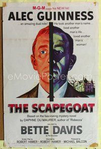 6y735 SCAPEGOAT 1sh '59 cool artwork of Alec Guinness in a dual role!