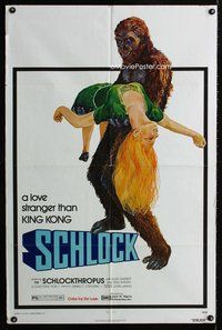 6y737 SCHLOCK 1sh '73 John Landis horror comedy, wacky art of ape man carrying sexy girl!