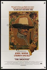 6y768 SHOOTIST 1sh '76 best Richard Amsel artwork of cowboy John Wayne & cast montage!