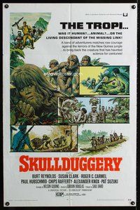 6y780 SKULLDUGGERY 1sh '70 Burt Reynolds, Susan Clark, art of half-man/half-ape beasts!