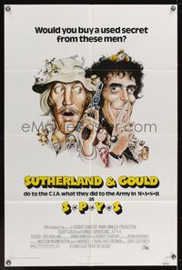 6y814 SPYS 1sh '74 wacky cartoon art of Elliott Gould & Donald Sutherland!