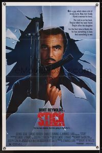 6y820 STICK 1sh '85 Burt Reynolds w/machine gun, from Elmore Leonard novel!