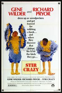6y822 STIR CRAZY 1sh '80 Gene Wilder & Richard Pryor in chicken suits, Sidney Poitier directed!