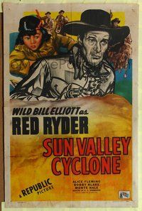 6y835 SUN VALLEY CYCLONE 1sh '46 Wild Bill Elliott as Red Ryder w/young Robert Blake!
