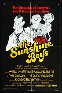 6y837 SUNSHINE BOYS 1sh '75 great Al Hirschfeld art of George Burns, Walter Matthau & Lee Meredith!
