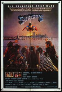 6y841 SUPERMAN II 1sh '81 Christopher Reeve, Terence Stamp, great artwork over New York City!