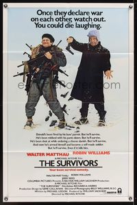 6y843 SURVIVORS int'l 1sh '83 wacky image of Walter Matthau & Robin Williams loaded down with guns!