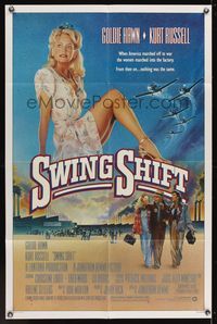 6y848 SWING SHIFT 1sh '84 sexy full-length Goldie Hawn, Kurt Russell, airplane art!